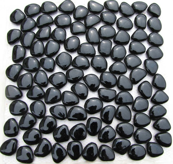 high polished black pebble tiles